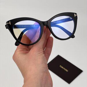 Tom Ford FT6091-B 001 Women’s Cat Eye Eyeglasses Black Blue Block NEW Authentic